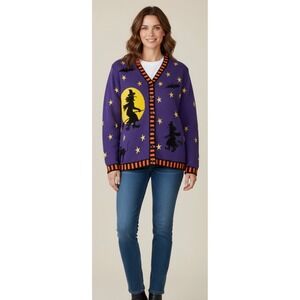 The Quacker Factory Halloween Witch Cardigan Sweater Grandmacore Vtg Meduim
